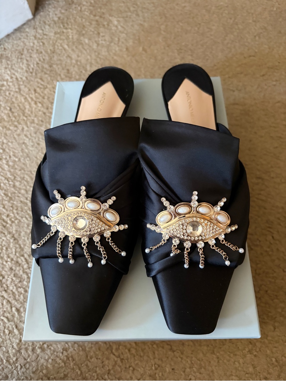 ANTONIO MELANI Black Embellished Mule Slides NWT NEW NEVER WORN SIZE 10